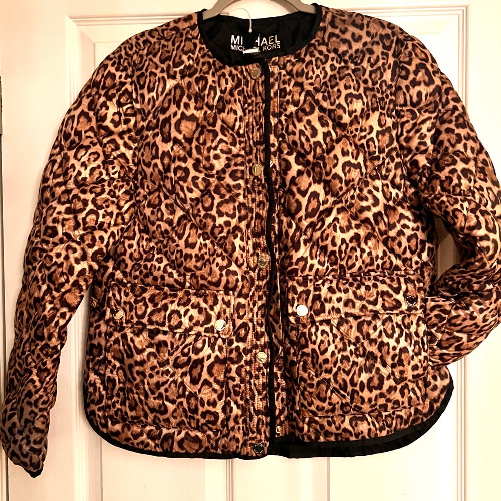 NEW Michael Kors Brown Leopard Print Puffer Jacket. Sz Medium